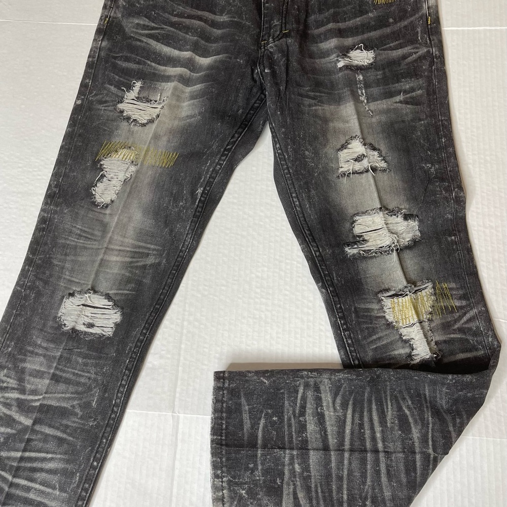 Mens Born Fly Black Acid Wash Size 38